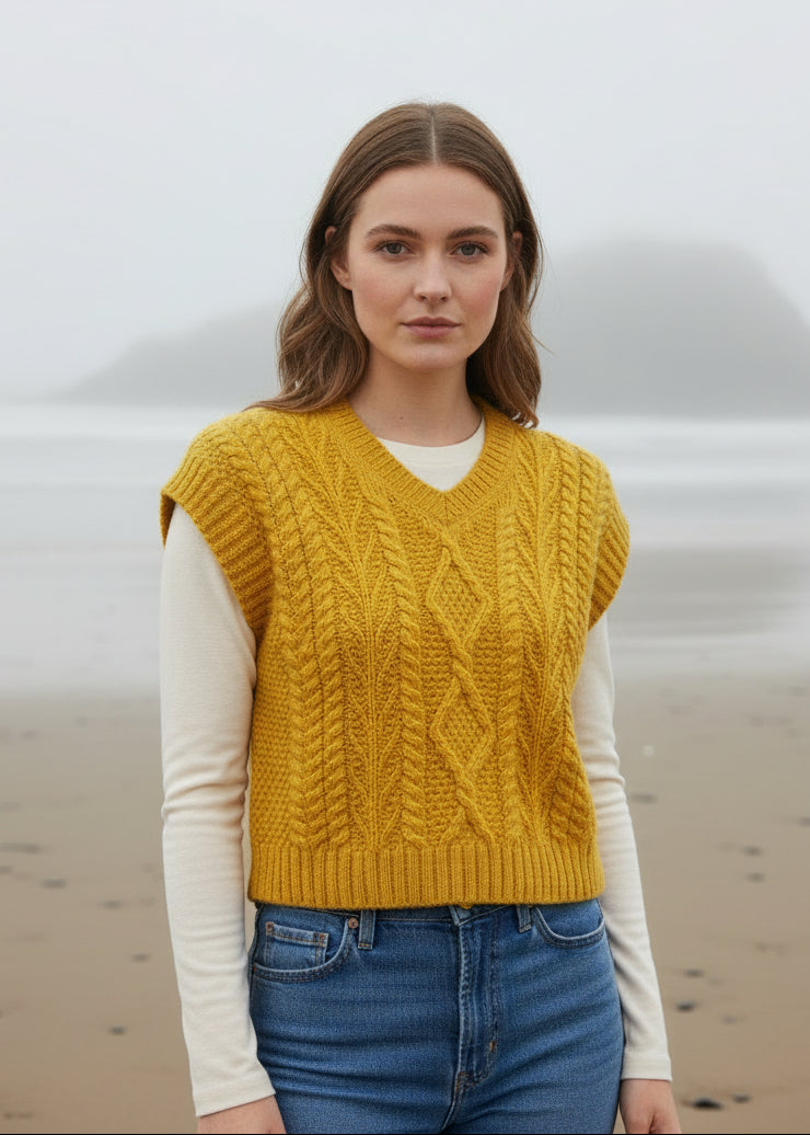 IrelandsEye Women's V Neck Aran Vest | Sunfower