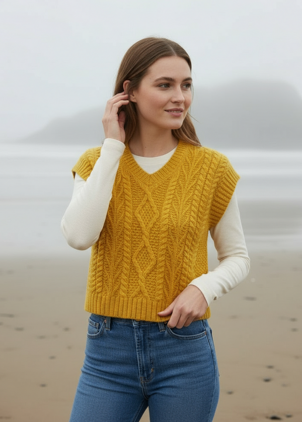 IrelandsEye Women's V Neck Aran Vest | Sunflower