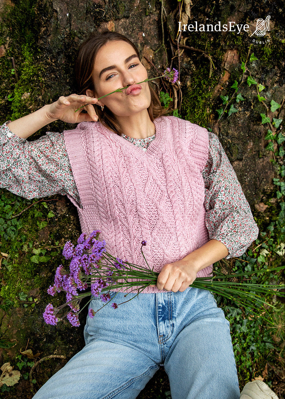 IrelandsEye Women's V Neck Aran Vest | Pink