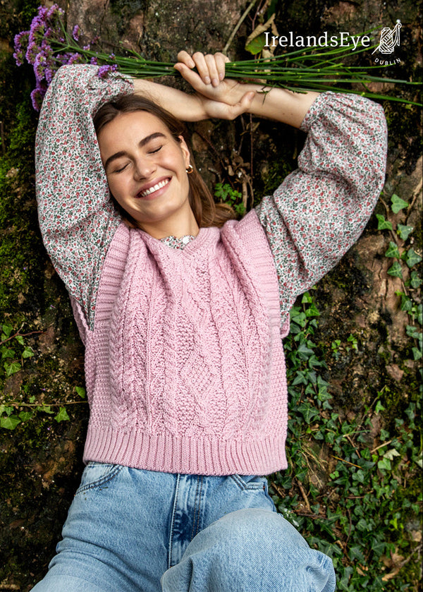 IrelandsEye Women's V Neck Aran Vest | Pink
