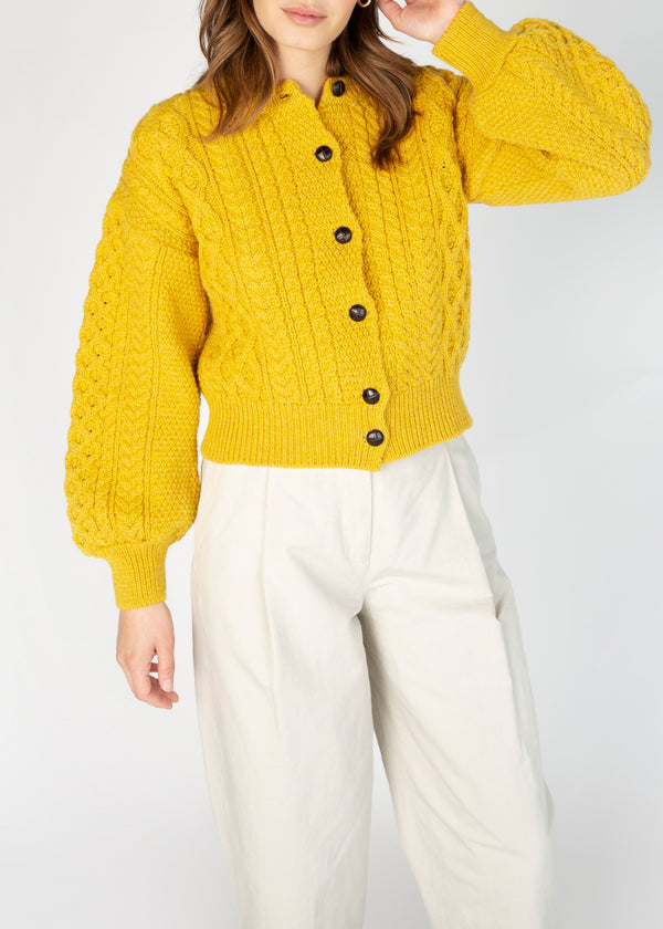 IrelandsEye Cropped Aran Cardigan | Sunflower