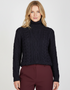 IrelandsEye Women's Polo Neck Aran Sweater | Navy