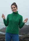 Polo Neck Aran Sweater | Green Marl