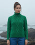 Polo Neck Aran Sweater | Green Marl