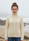 IrelandsEye Polo Neck Aran Sweater | Natural