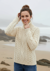 Polo Neck Aran Sweater | Natural