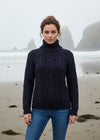 IrelandsEye Polo Neck Aran Sweater | Navy