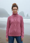 Women's Polo Neck Aran Sweater | Rosa Pink