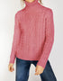 Women's Polo Neck Aran Sweater | Rosa Pink - Clearance
