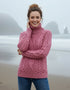 Women's Polo Neck Aran Sweater | Rosa Pink