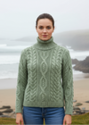 IrelandsEye Polo Neck Aran Sweater | Sage Marl