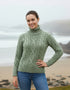 Polo Neck Aran Sweater | Sage Marl