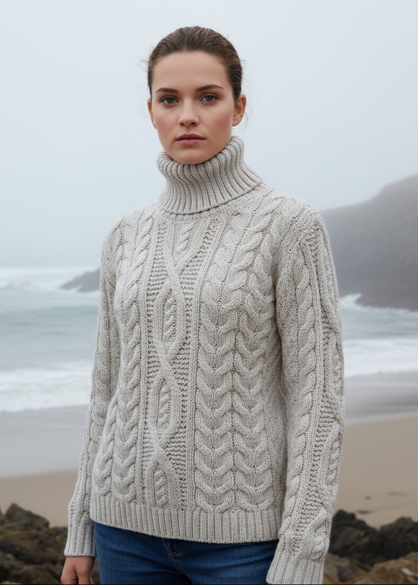 Women's Polo Aran Sweater | Silver Marl