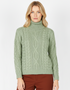 Juniper Aran Polo Neck Sweater | 100% Merino Wool | Sage Marl
