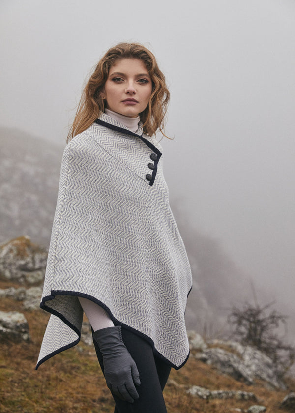 Ladies Herringbone Cape | Navy