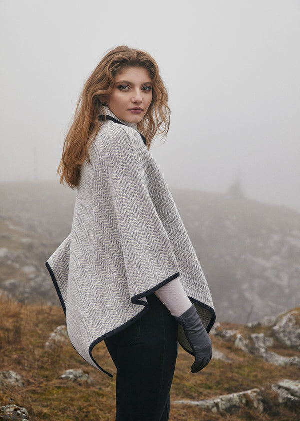 Ladies Herringbone Cape | Navy