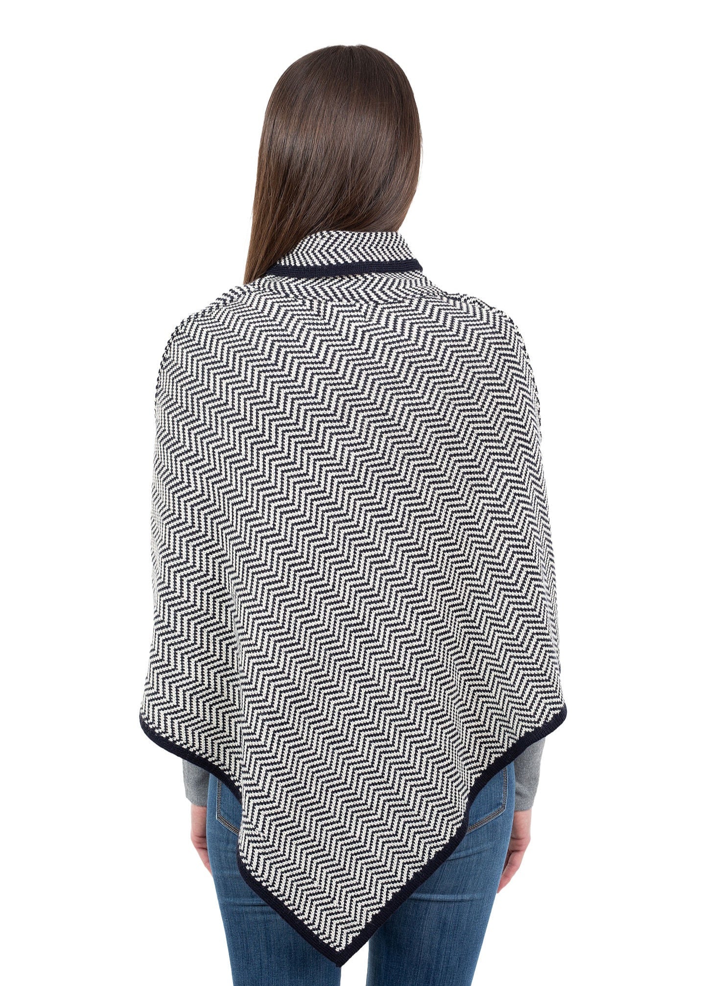 Ladies Herringbone Cape | Navy Grey
