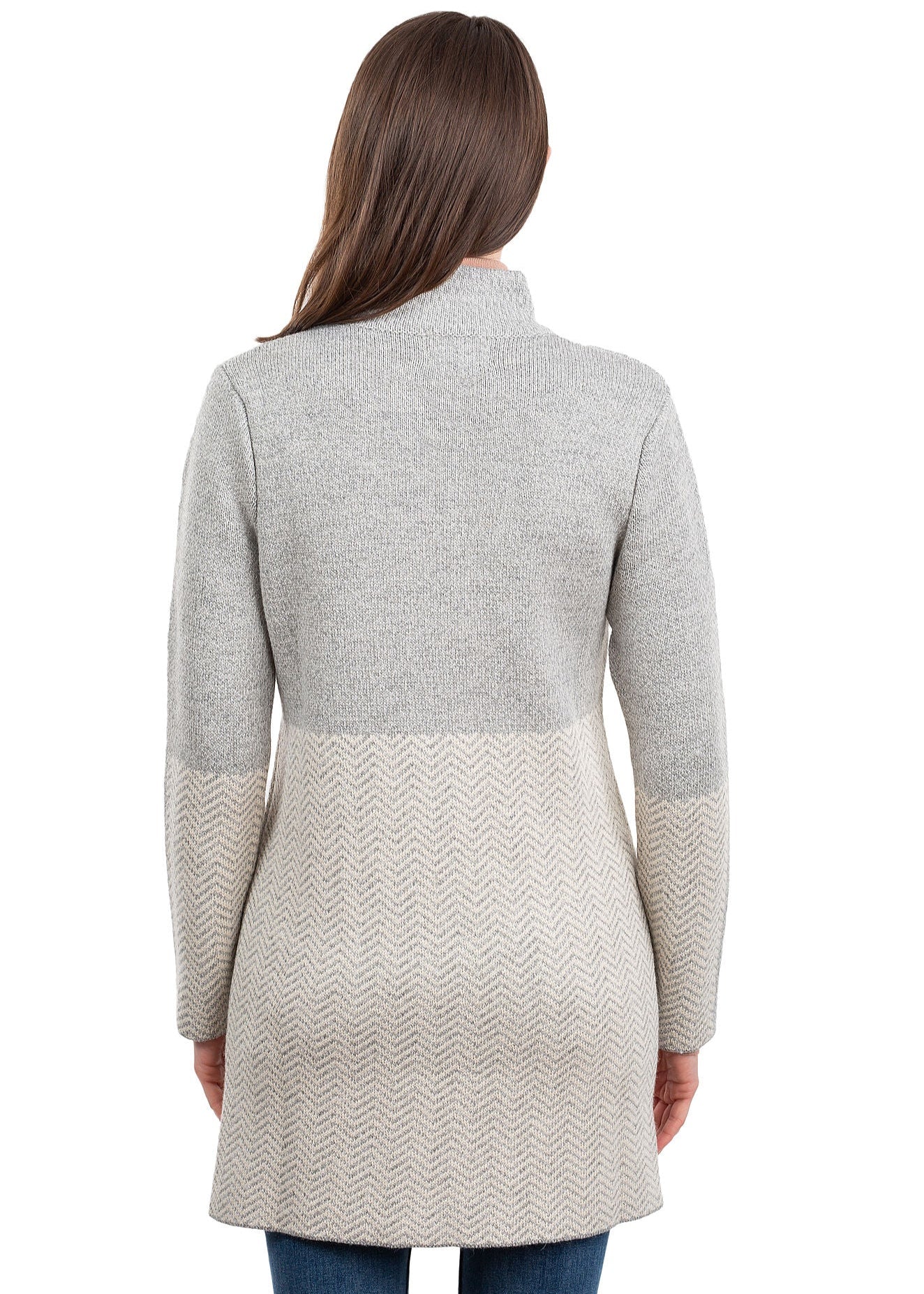 Ladies Herringbone Wool Coat | Natural Grey
