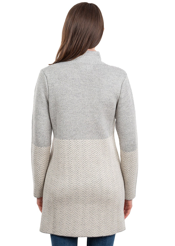 Ladies Herringbone Wool Coat | Natural Grey