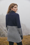 Ladies Herringbone Wool Coat | Natural Navy