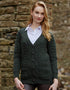 Adare Boyfriend Aran Cardigan in Army Green | 100% Merino Wool