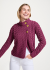 Aran 3 Buttons Trellis Cardigan | Raspberry