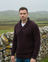 Aran Bunratty Shawl Collar Sweater | 100% Merino Wool | Damson
