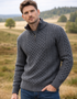 Aran Cable Knit Half Zip Sweater - 100% Merino Wool | Slate