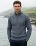 Aran Cable Knit Half Zip Sweater - 100% Merino Wool | Slate