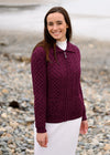 Aran Full Zip Cardigan | Raspberry Marl