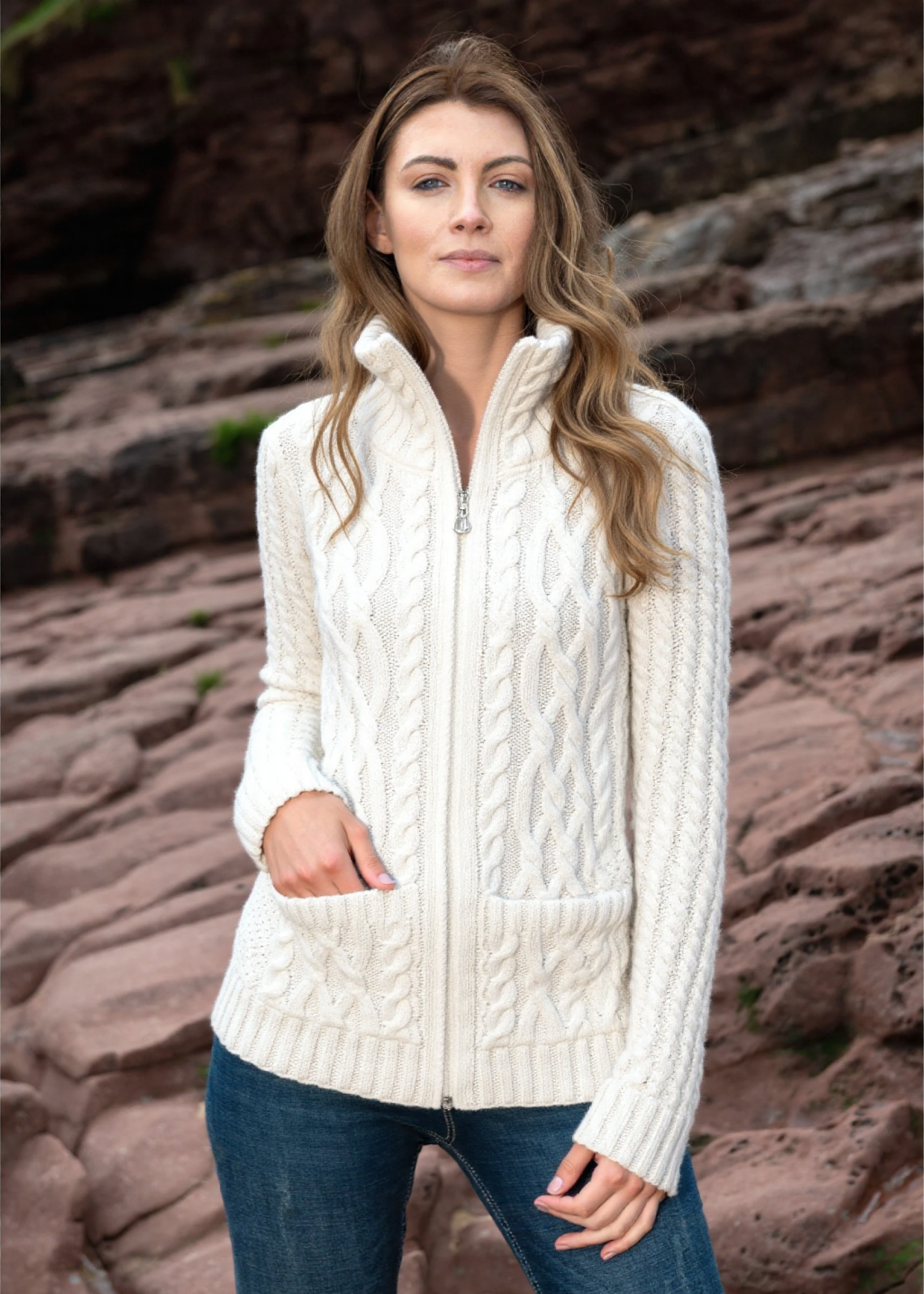 Aran Claddagh Zip Cardigan | Natural
