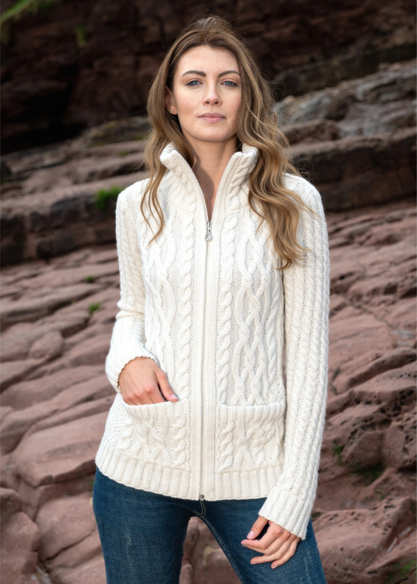 Aran Claddagh Zip Cardigan | Natural