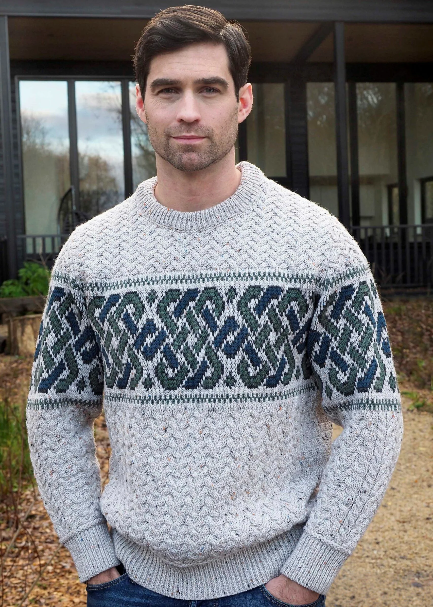 Aran Crafts Celtic Jacquard Sweater | Oatmeal