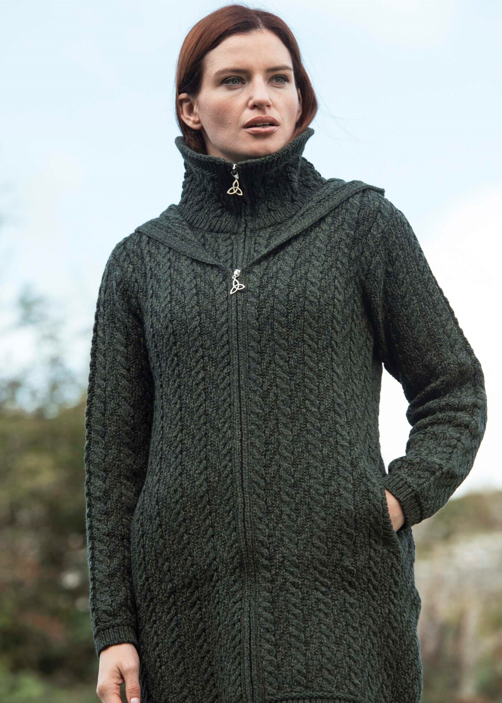 Aran Crafts Hooded Zip Coat | Green