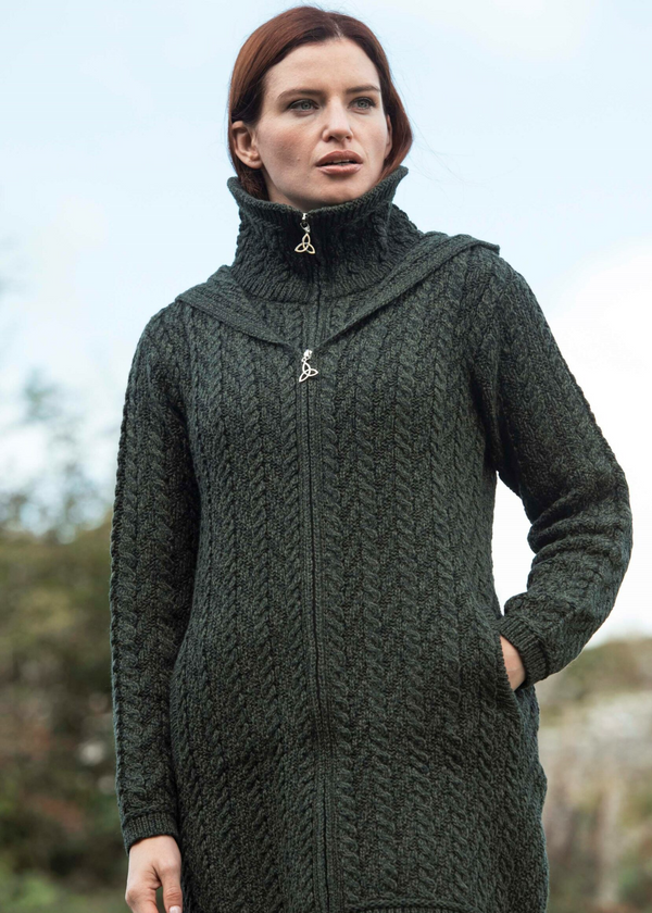 Aran Crafts Hooded Zip Coat | Green