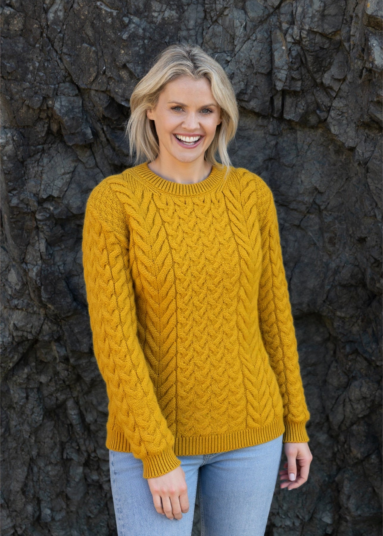 Aran Crew Neck Supersoft Sweater Sunflower