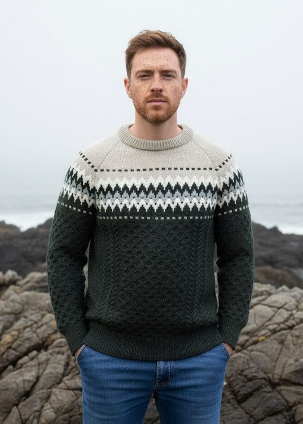 Aran Fairisle Sweater | Army Green