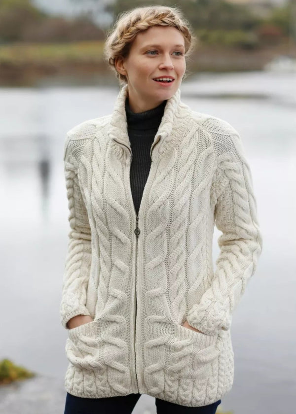 Aran Full Zip Cardigan | Natural