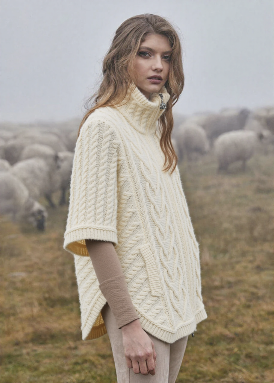 Aran Funnel Neck Cape | Natural