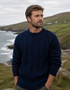Unisex Aran Handknit Crew Neck Sweater - Atlantic | 100% Merino Wool