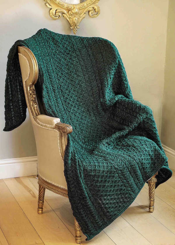 Aran Honeycomb Wool Throw | Moss Green