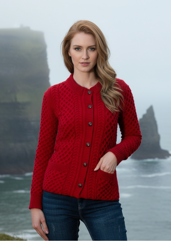 Aran Lumber Cardigan | Red