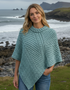 Aran Merino Wool Cowl Poncho | Aqua - Clearance