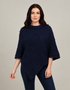 Aran-Poncho aus Merinowolle | Tiefseeblau | Hochwertige Heritage-Strickwaren