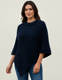 Aran-Poncho aus Merinowolle mit Rollkragen | Ozean | Hochwertige Heritage-Strickwaren