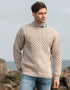 Pull col rond en laine mérinos Aran - Tricot traditionnel irlandais pour pêcheurs | Couleur avoine