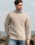 Aran Merino Wool Crew Neck Sweater - Traditional Irish Fisherman Knit | Oatmeal