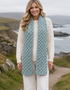 Aran-Merinowollschal mit Wabenmuster | Aqua Melange