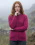 Aran Merino Wool Lumber Cardigan | Raspberry Marl