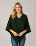 Aran Merino Wool V Neck Poncho | Army Green | Premium Heritage Knitwear